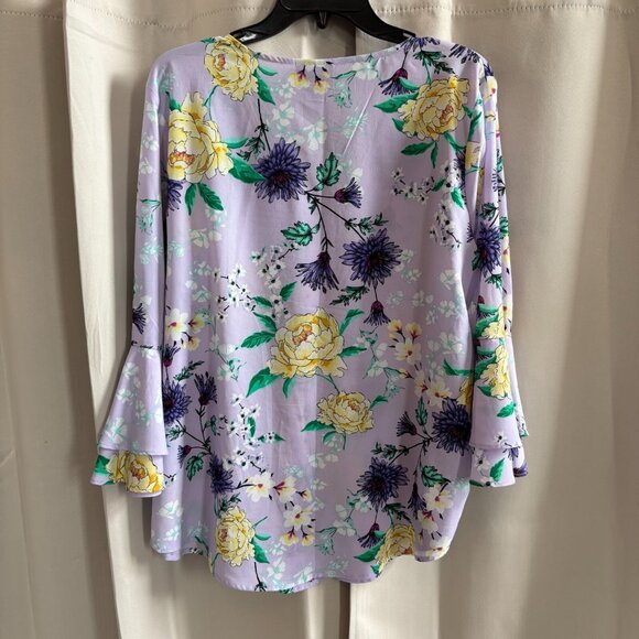 Liz Claiborne Womens Top Large Floral Flare Layered Sleeve Boho Bloomcore 17930 - Picture 2 of 8
